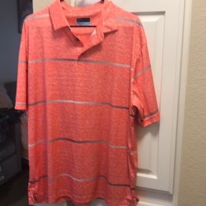 Men’s PGA Tour orange and silver striped dry fit golf polo